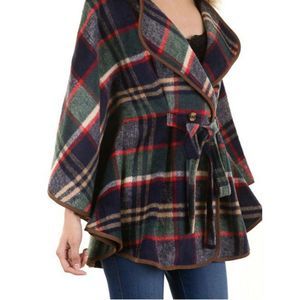 ETWO BLOGGER FAV Plaid Cape Poncho Jacket L Plaid